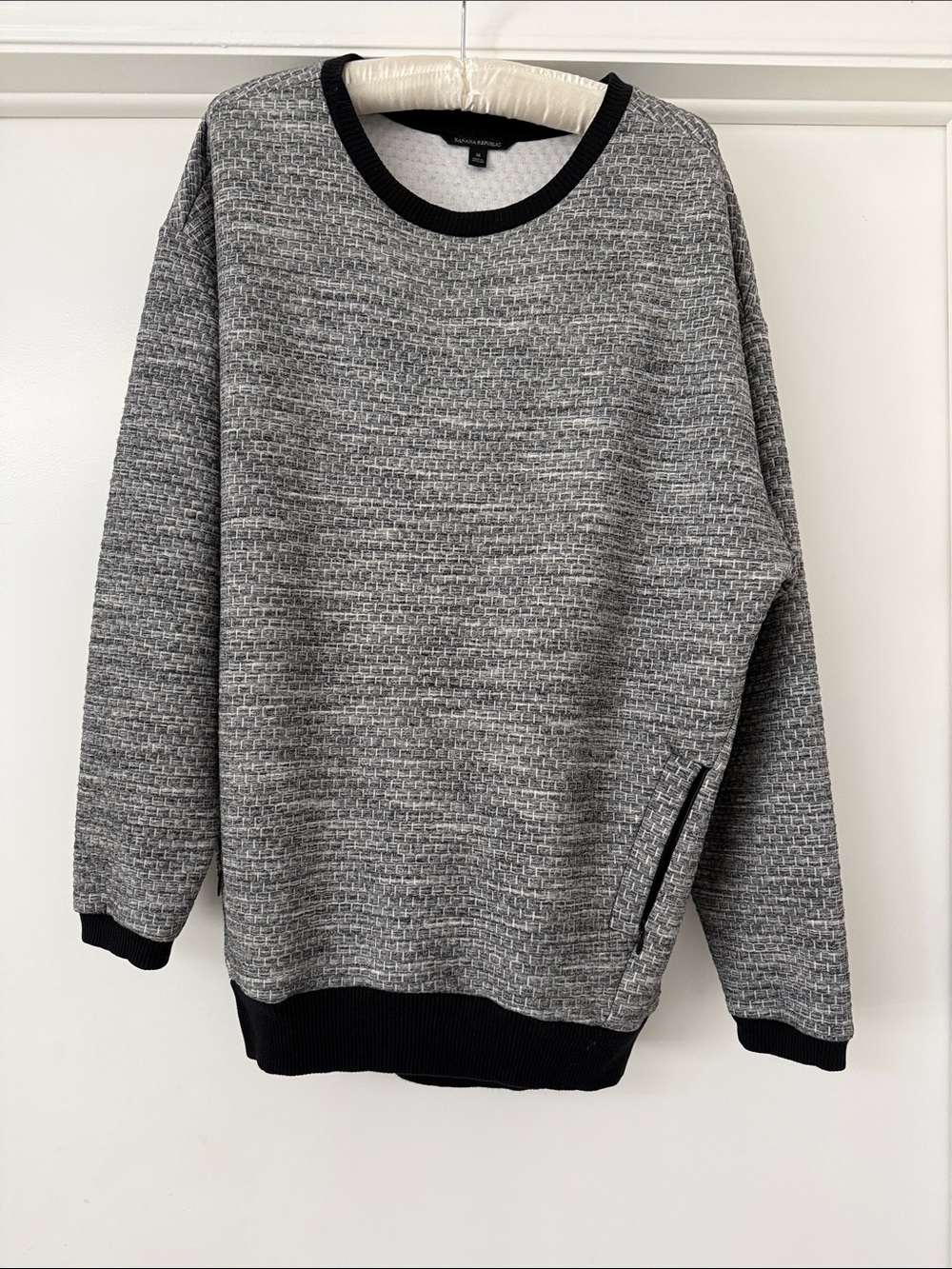 Banana Republic Gray Textured Crewneck Sweater with Black Trim